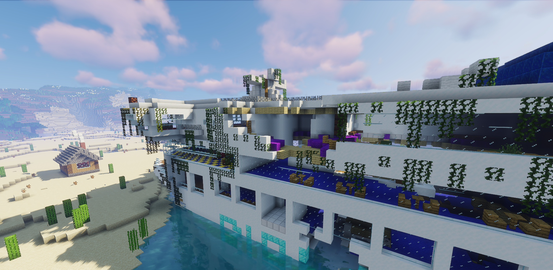 Ночной геймплей Survival Shipwreck: игрок прячется от мобов в Minecraft
