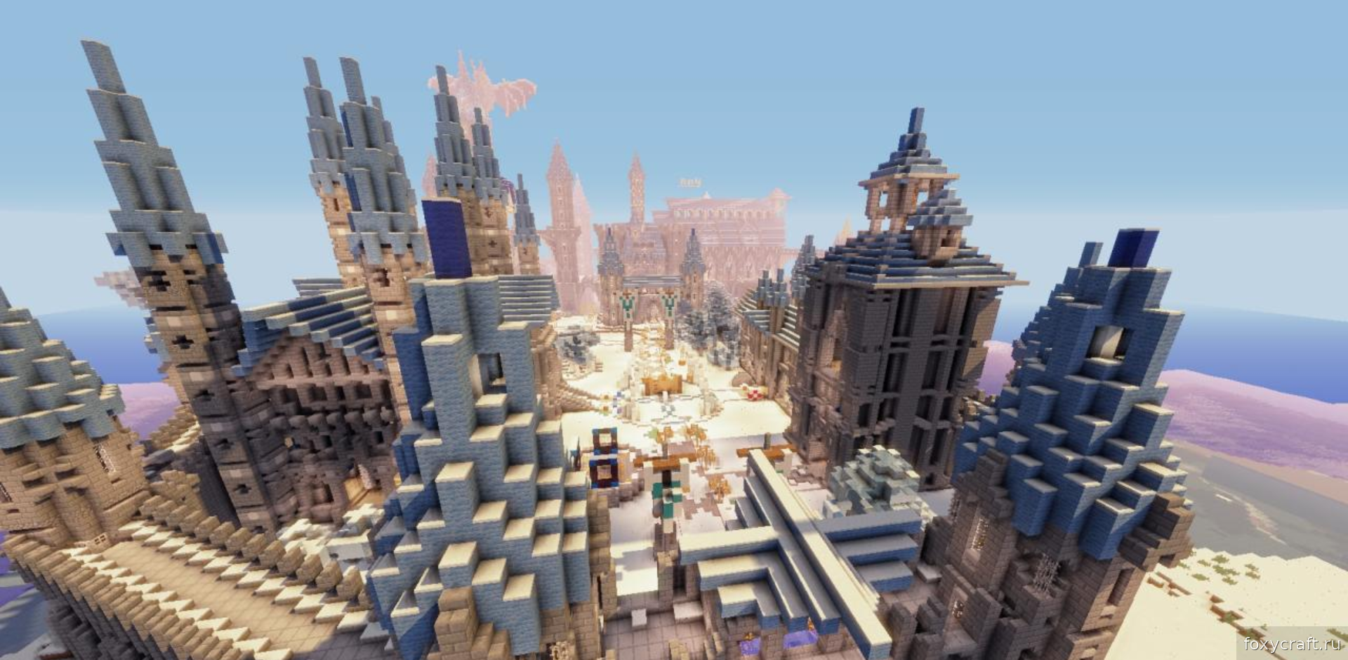 Вид на башни Swordhaven’s Castle с высоты птичьего полета