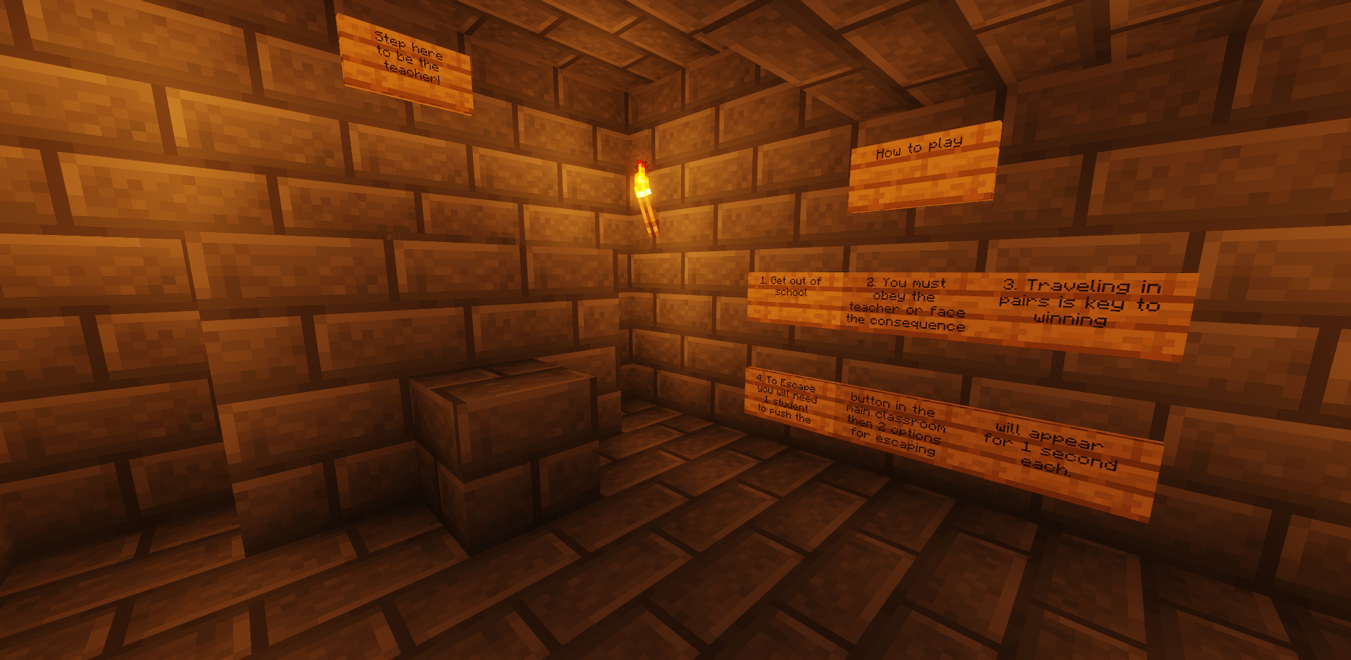 Учитель ловит учеников в коридоре школы в Minecraft