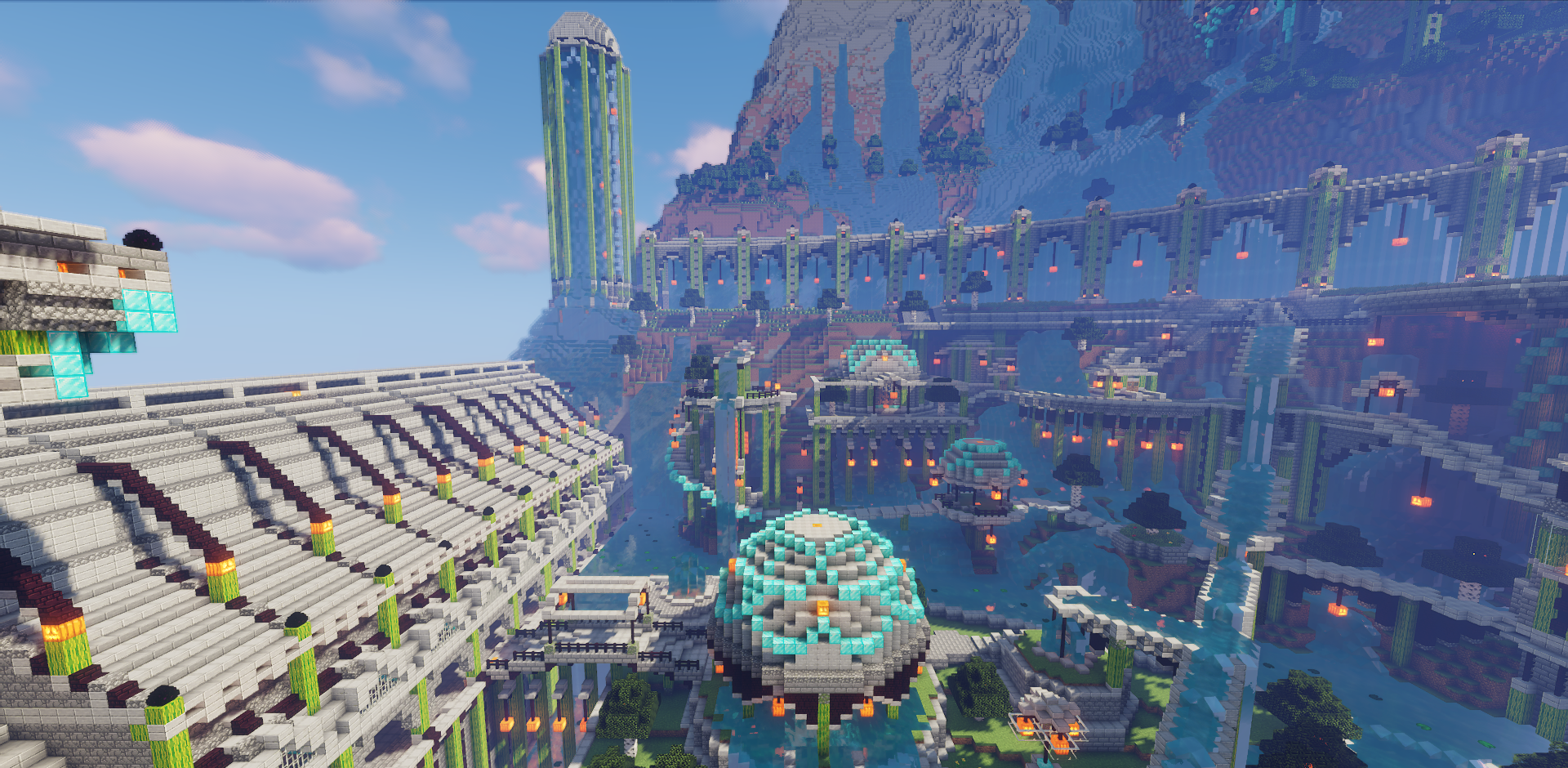 Мосты и водные каналы города Адамантис в Minecraft