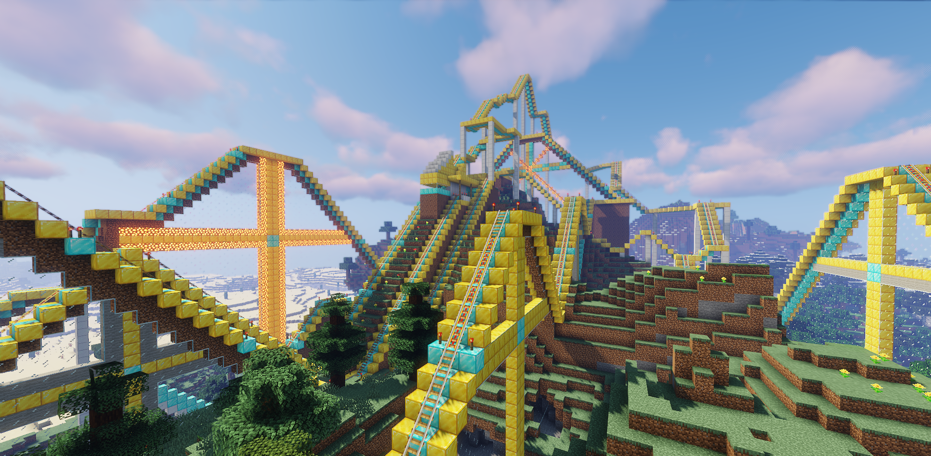 Панорамный вид с американских горок в Minecraft