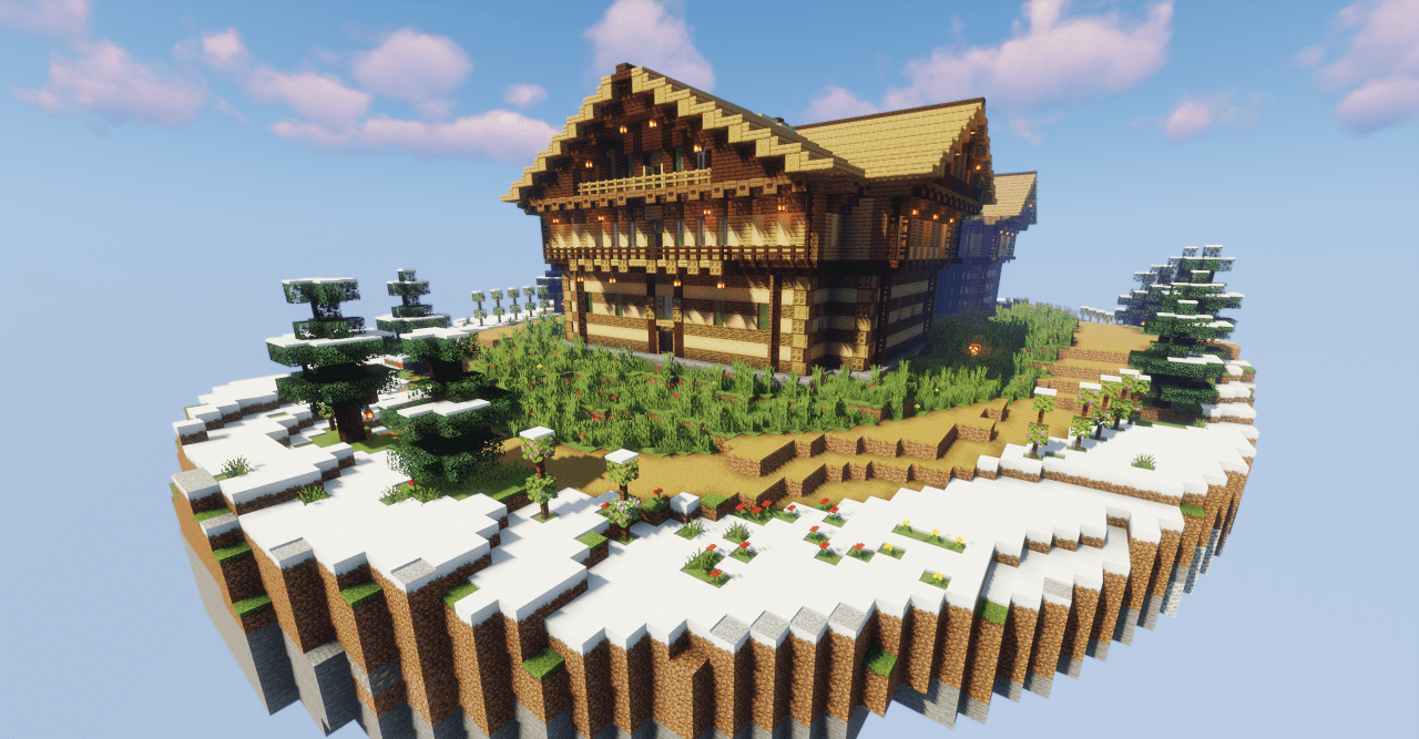 Вид снаружи на The Great Forestry Building в Minecraft с окружающим лесом