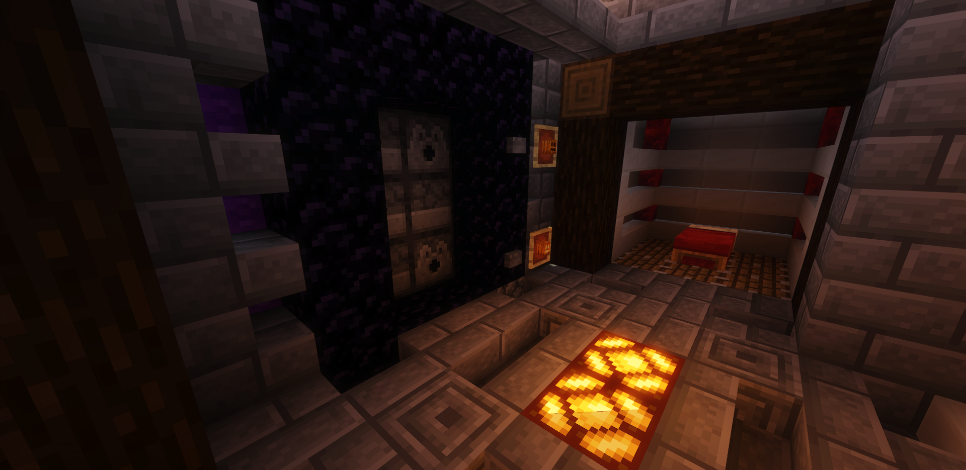 Интерьер высокотехнологичного дома в Minecraft с редстоун-механизмами и современной мебелью