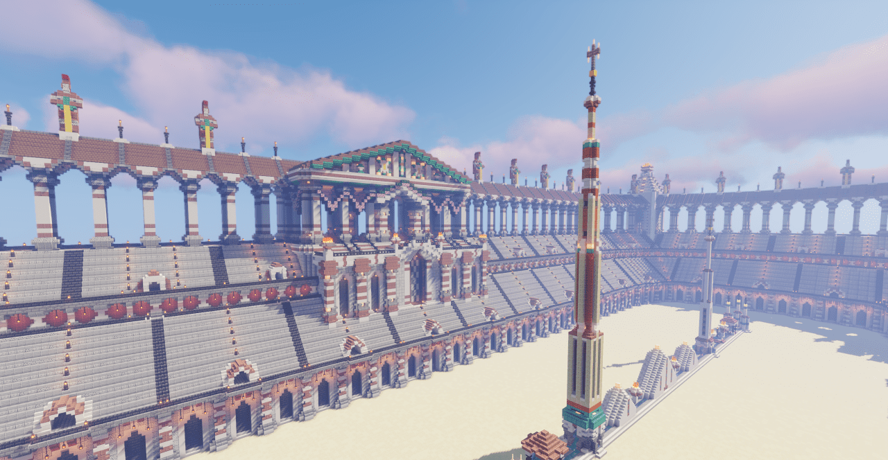 Детализированные римские здания в Minecraft с арками и колоннами
