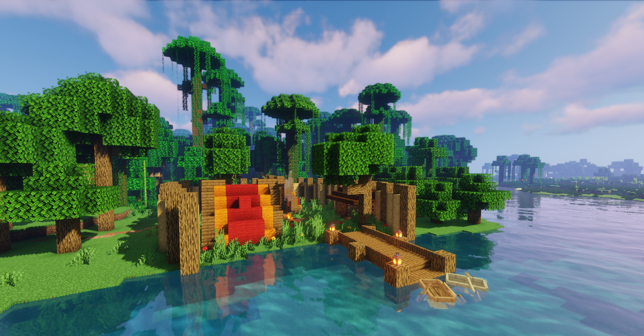 Скриншот The Villager Outpost с защитной башней и жителями внутри