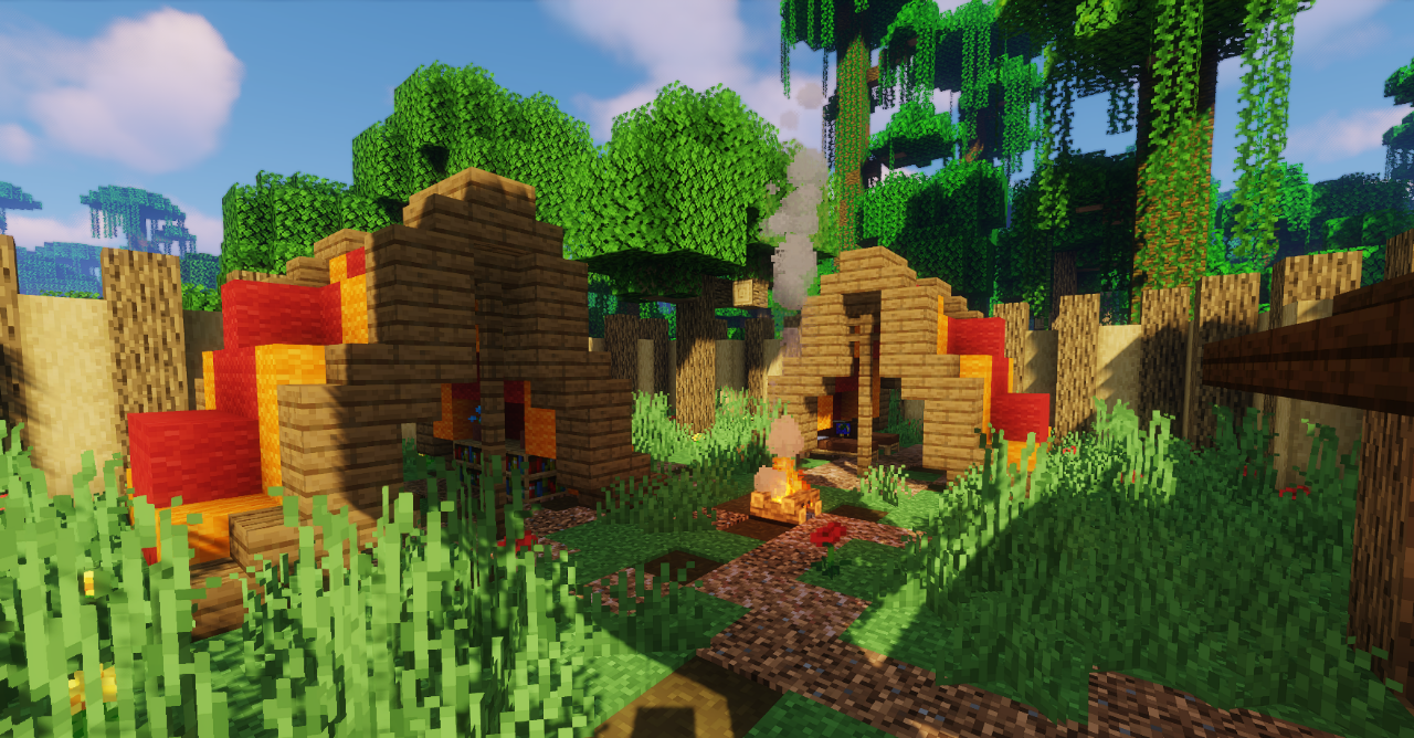 Вид изнутри башни The Villager Outpost с торговцами и защитниками