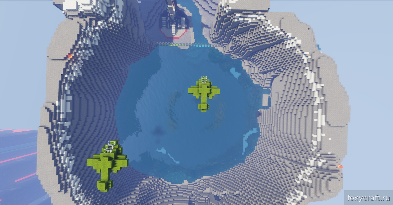 Подземный зал с тотемом Одина в Minecraft, освещенный факелами