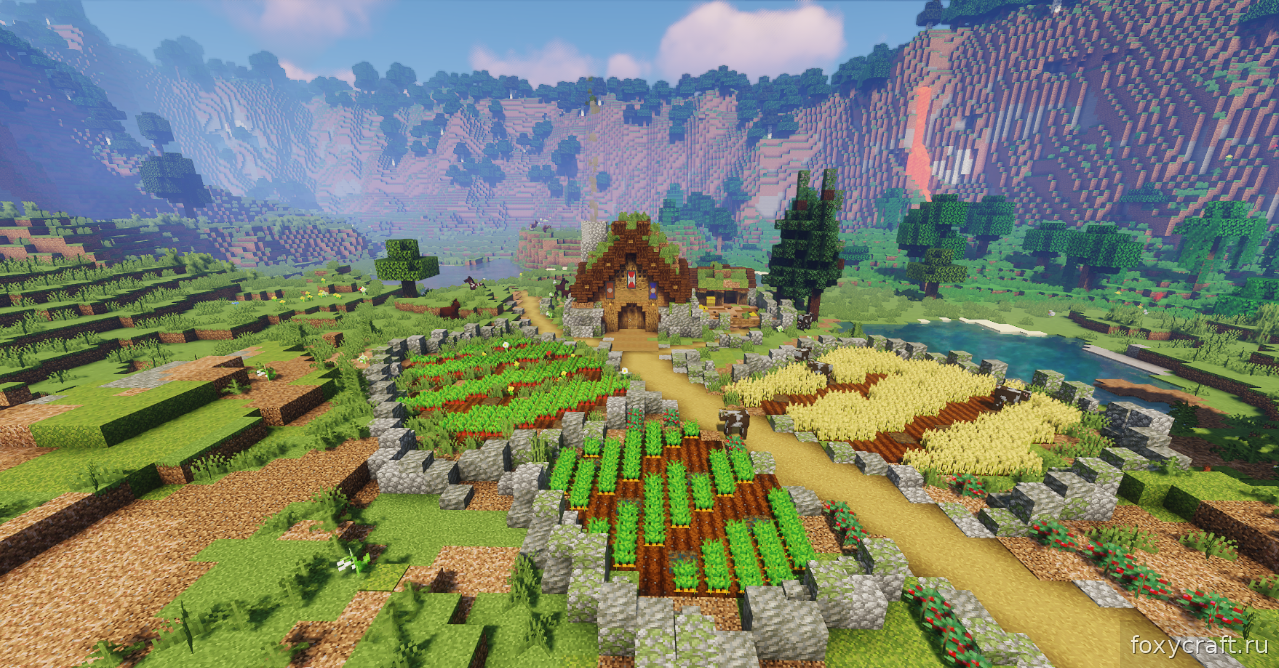 Интерьер дома викинга в Minecraft с камином, сундуками и деревянной мебелью
