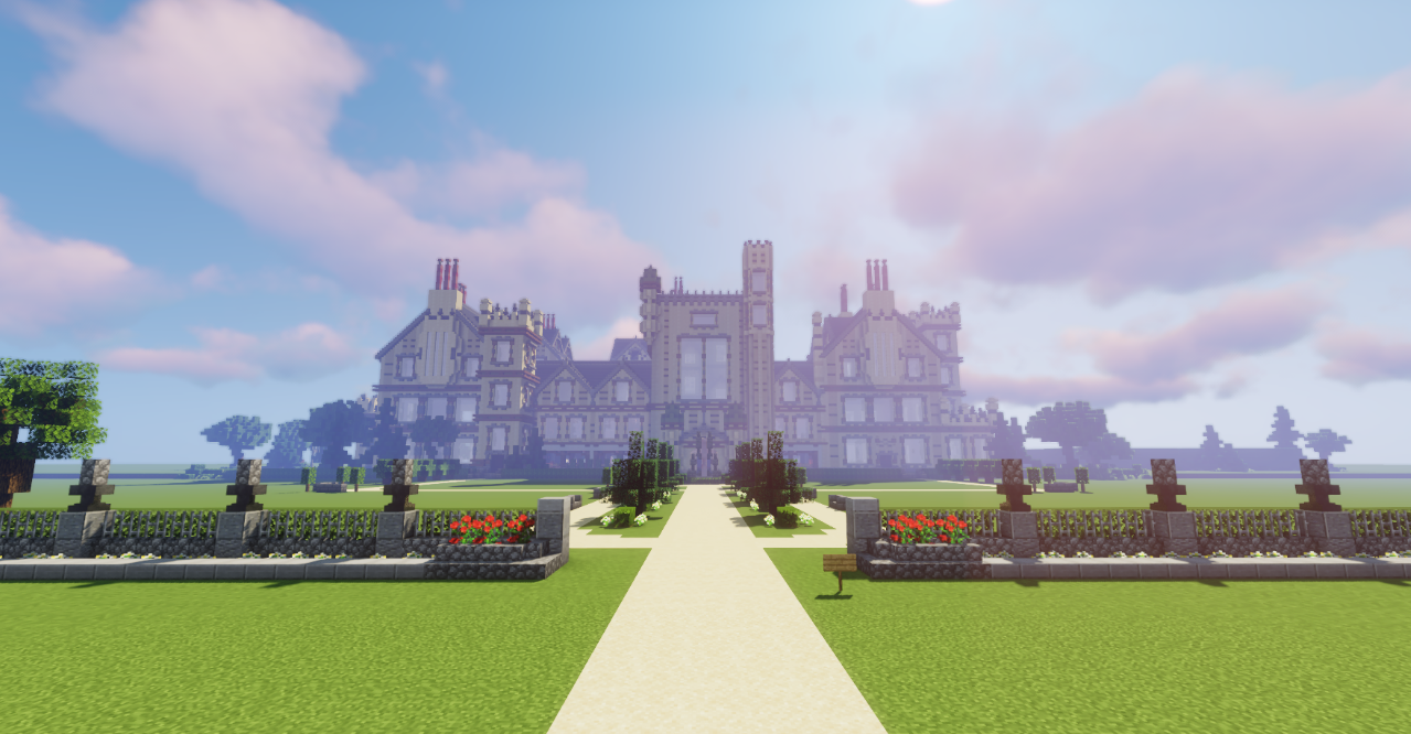 Интерьер X-Mansion в Minecraft с коридорами и витражами в стиле Людей Икс