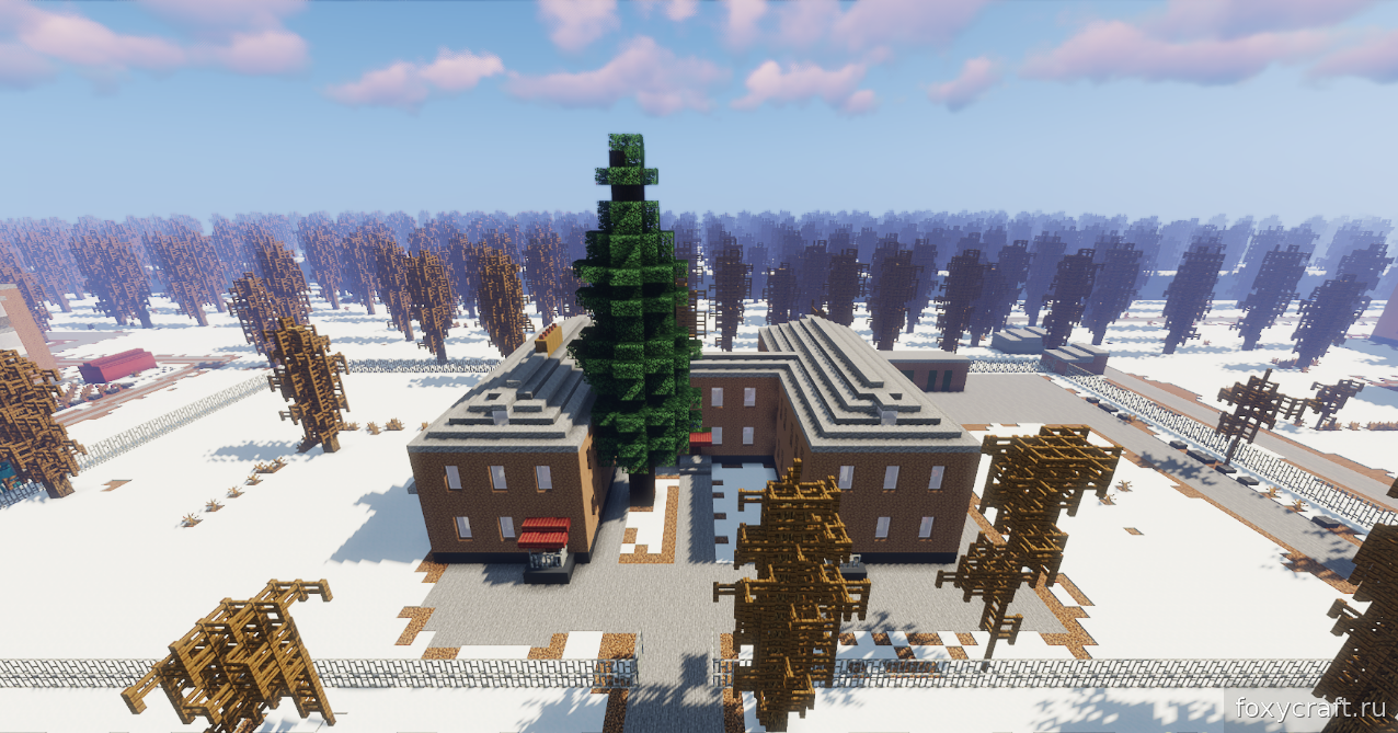Скриншот Zheleznodorozhninsk-12: улицы города с домами и дорогами в Minecraft